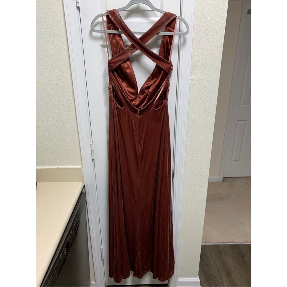 Revelry Dylan Velvet Terracotta Bridesmaid Maxi Dress Size 8 - Picture 5 of 7